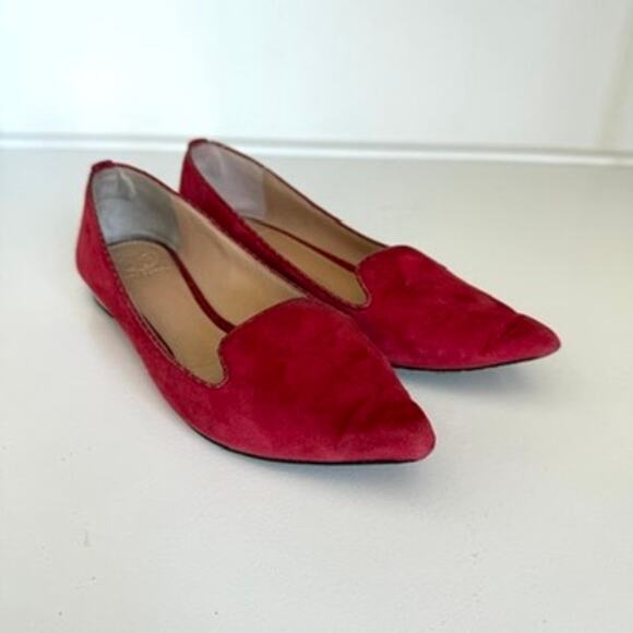 Tory Burch Shoes - Tory Burch Pointed Toe Flats Raspberry Suede Gold Heel Logo Balletcore 6.5M